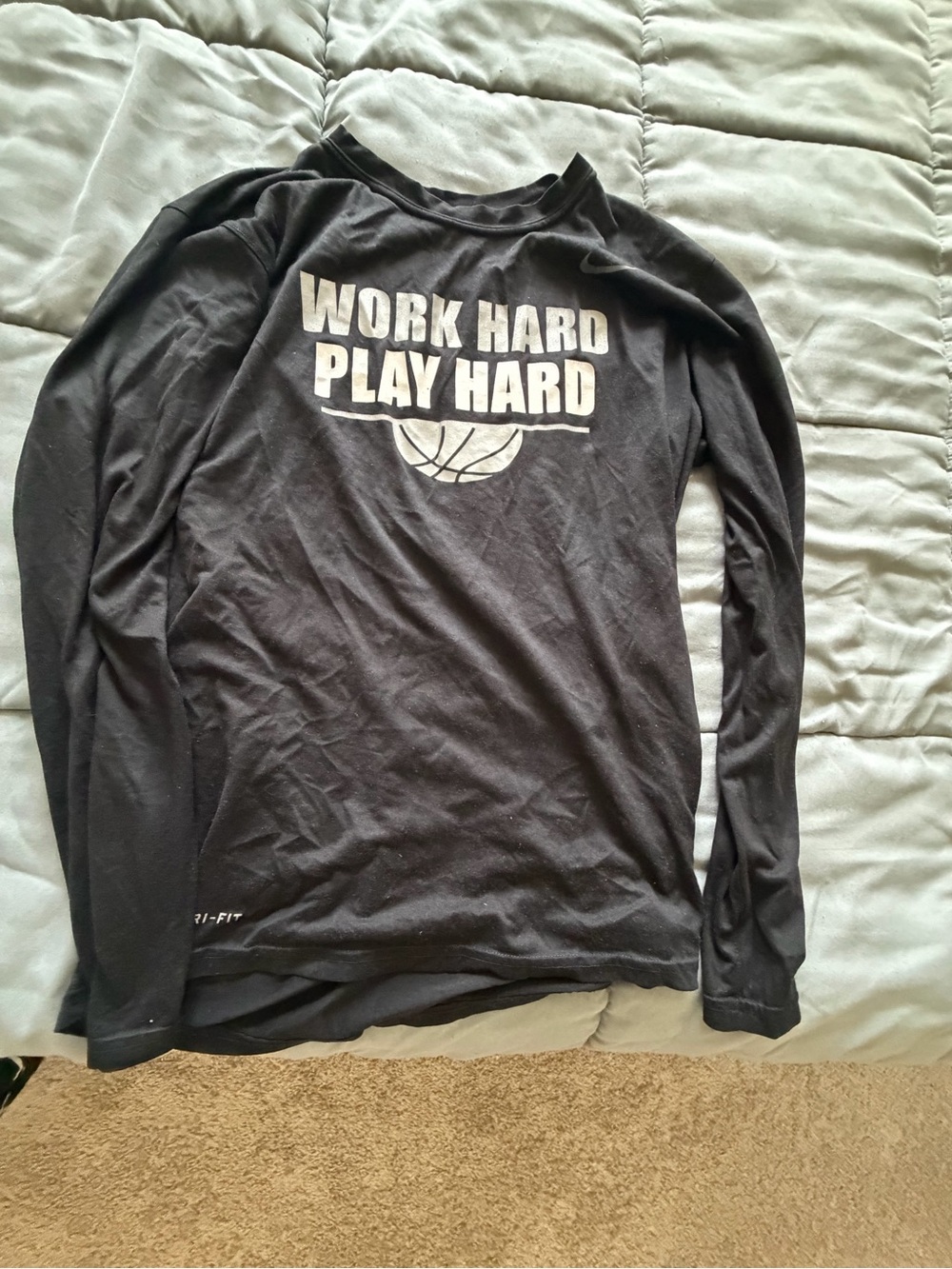 Nike Black Long Sleeve 'Work Hard Play Hard' Graphic Shirt